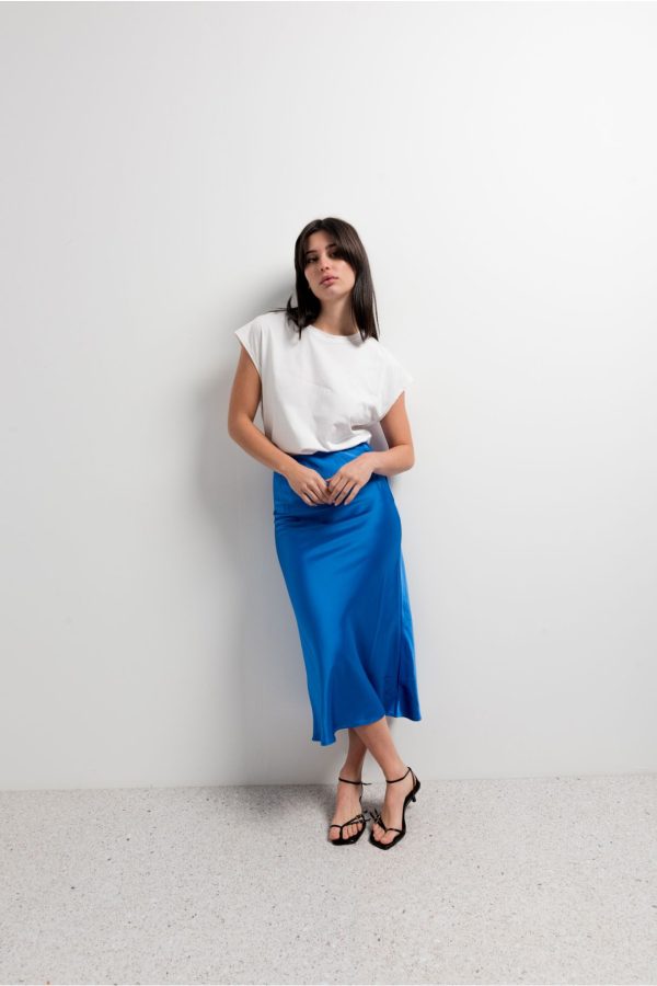 Blue Satin Midi Skirt-Make Your Image