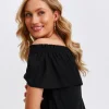 Women's Short-Sleeve Off-the-Shoulder Blouse Black-Make Your Image