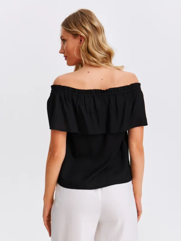 Women's Short-Sleeve Off-the-Shoulder Blouse Black-Make Your Image