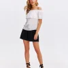 Women's Short-Sleeve Off-the-Shoulder Blouse White-Make Your Image