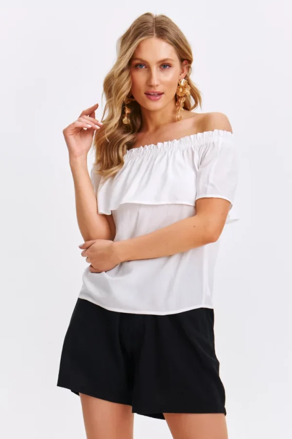 Women's Short-Sleeve Off-the-Shoulder Blouse White-Make Your Image