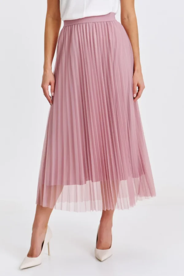 Pleated Midi Skirt With Elastic Waist Pink-Make Your Image