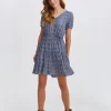 Blue Short Sleeve Mini Dress-Make Your Image