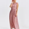 Pink Pleated Maxi Dress-Make Your Image