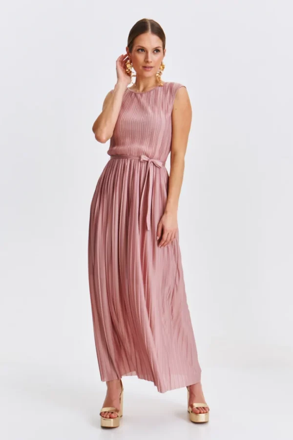 Pink Pleated Maxi Dress-Make Your Image