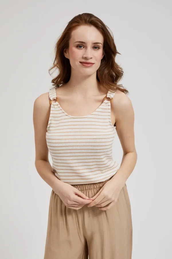 Women's Off White Striped Sleeveless Blouse-Make Your Image