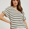Women's Short-Sleeve Striped Off White Blouse-Make Your Image