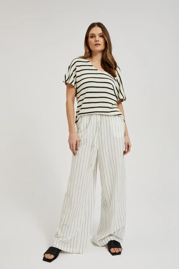 Women's Short-Sleeve Striped Off White Blouse-Make Your Image