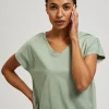 Women's Blouse with V and Short Sleeve Olive-Make Your Image