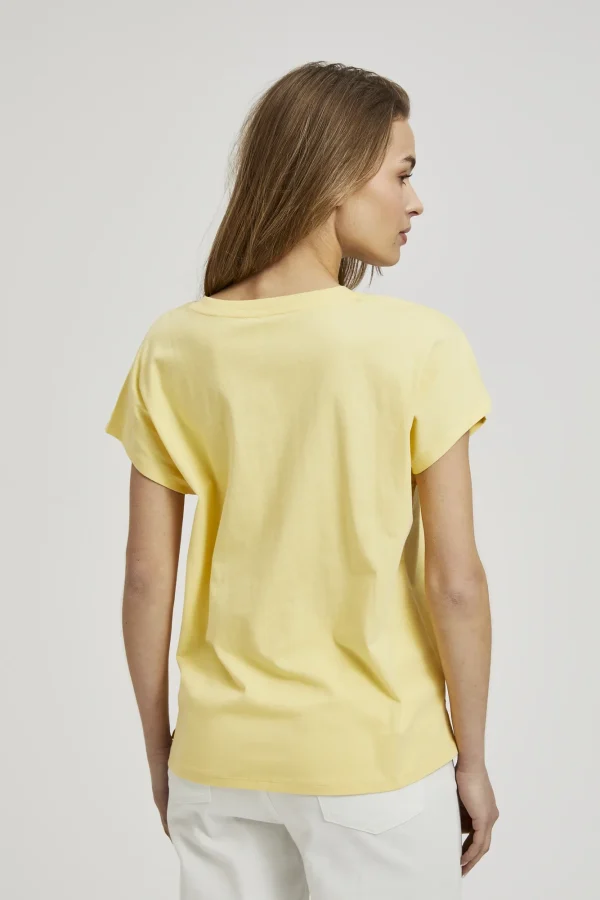 Women's Blouse with V and Short Sleeve Yellow-Make Your Image