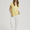 Μπλούζα Γυναικεία με V και Κοντό Μανίκι Κίτρινο-Make Your Image