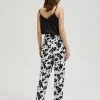 Women's Floral Pleated Pants White/Black-Make Your Image
