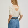 Blouse Women's V-Neck Short Sleeve Beige-Make Your Image