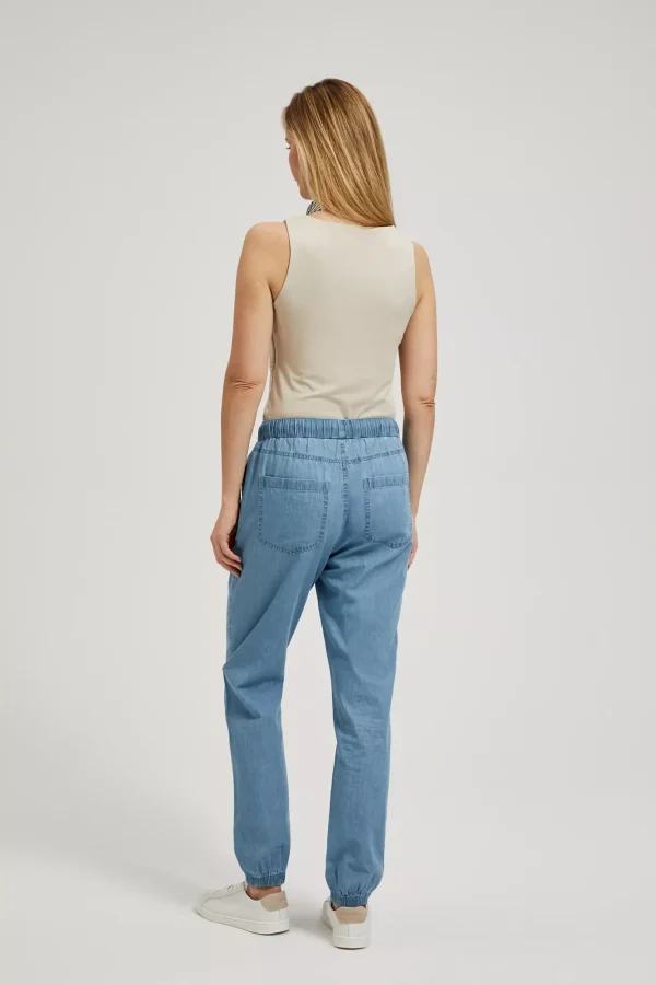 Women's Denim Pants with Elastic Waist Blue-Make Your Image