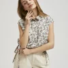 Women's Sleeveless Floral Beige Shirt-Make Your Image