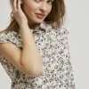 Women's Sleeveless Floral Beige Shirt-Make Your Image