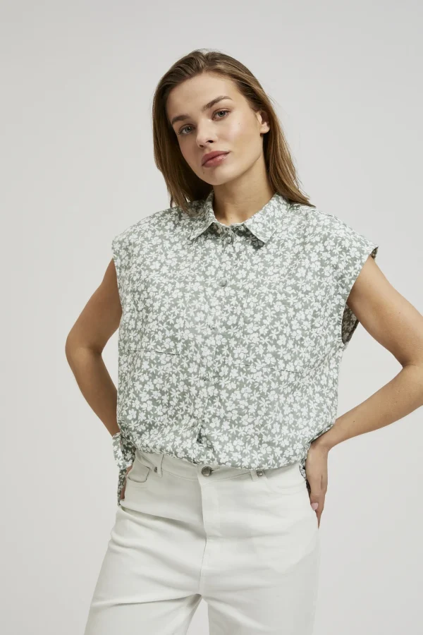 Women's Sleeveless Floral Olive Shirt-Make Your Image