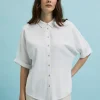 Women's Shirt with Short and Wide Sleeves Off White-Make Your Image