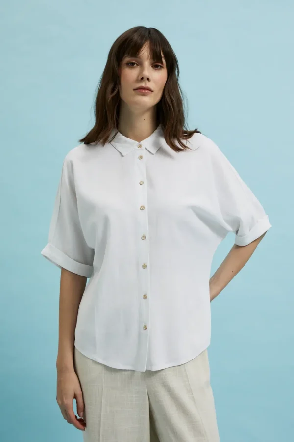 Women's Shirt with Short and Wide Sleeves Off White-Make Your Image