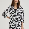 Women's Floral Jacket with 3/4 Sleeves White/Black-Make Your Image
