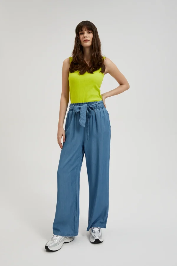 Women's Pants with Elastic Waist Blue-Make Your Image