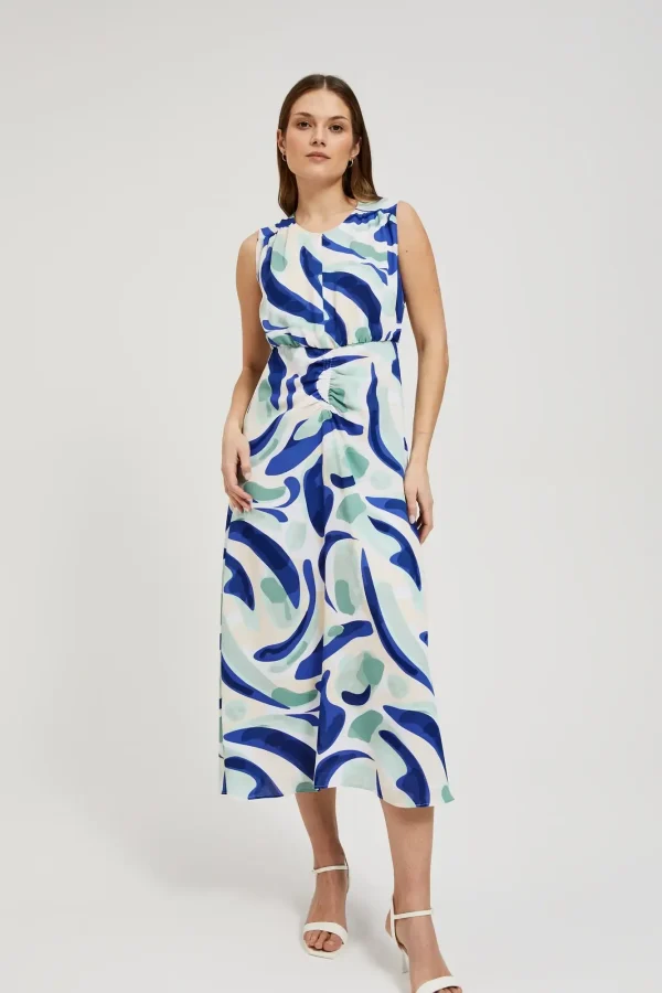 Sleeveless Midi Dress with Mint Patterns-Make Your Image