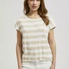 Women's Short Sleeve Striped Beige Blouse-Make Your Image