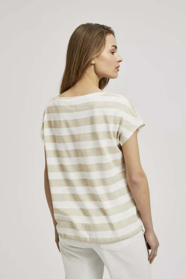Women's Short Sleeve Striped Beige Blouse-Make Your Image