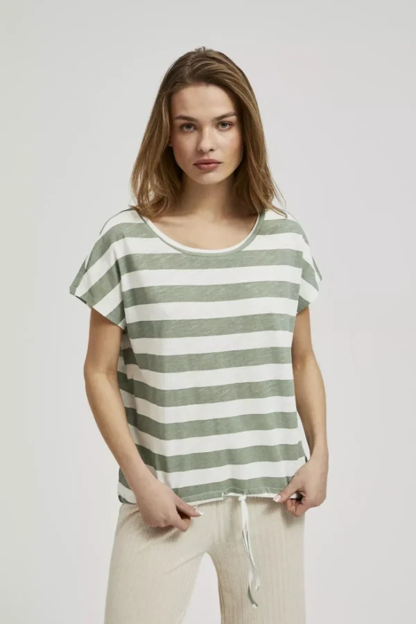 Women's Short Sleeve Olive Striped Blouse-Make Your Image
