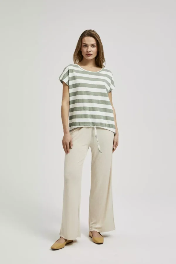 Women's Short Sleeve Olive Striped Blouse-Make Your Image