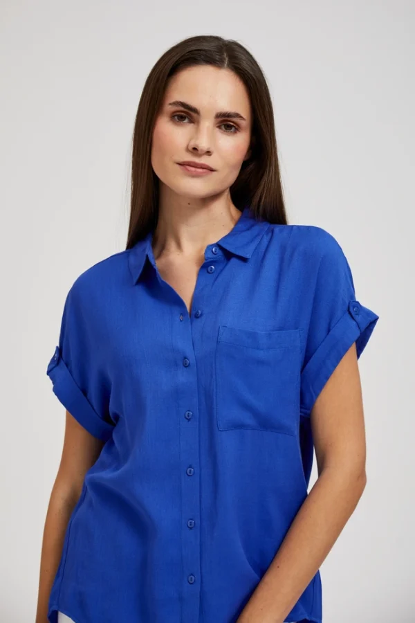 Women's Shirt with Short and Wide Sleeves Light Navy-Make Your Image