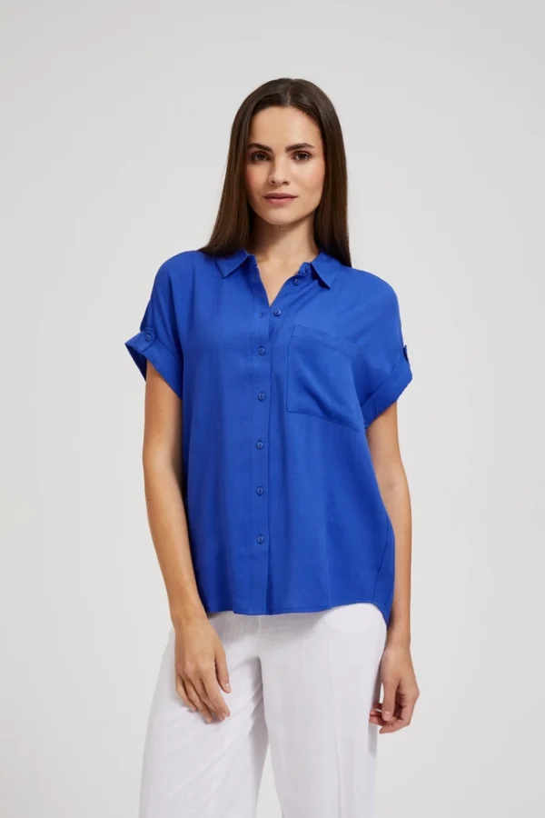 Women's Shirt with Short and Wide Sleeves Light Navy-Make Your Image