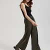 Women's Pants Wide Line and Elastic Waist Olive-Make Your Image