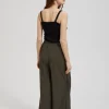 Women's Pants Wide Line and Elastic Waist Olive-Make Your Image