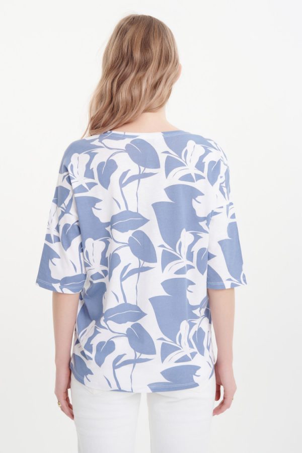 Women's Oversize Blouse with Tropical Print White-Make Your Image