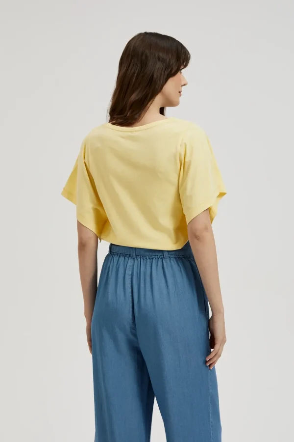 Women's Short Sleeve Blouse with Wide Sleeves Yellow-Make Your Image