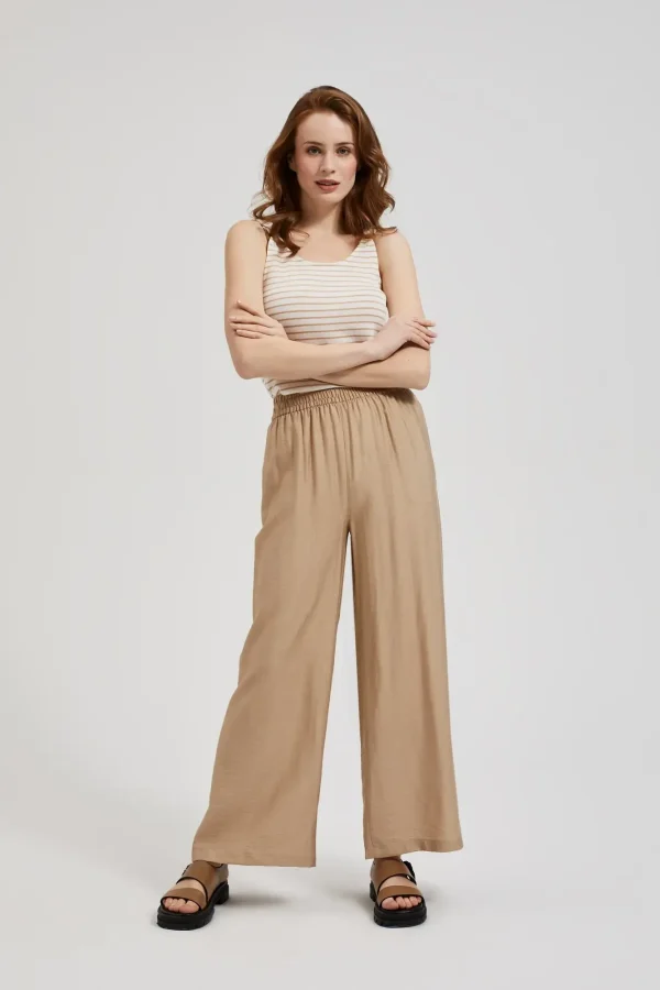 Women's Pants Wide Line and Elastic Waist Coffee-Make Your Image