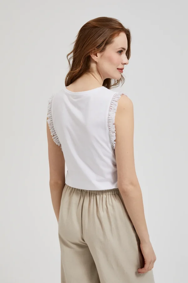 Women's Sleeveless Blouse with Frills White-Make Your Image